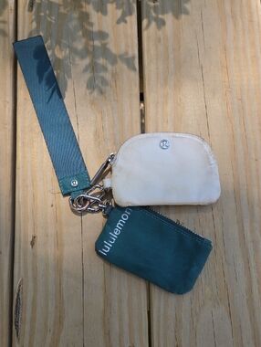 Lululemon Teal Wristlet Key Chain with Cream Coin Purse